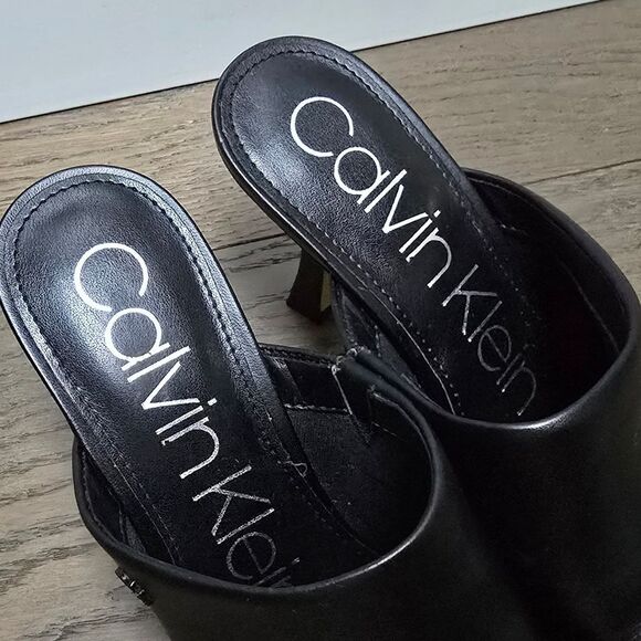 Calvin Klein Odina Sculpted Heel Pointed Toe Dress Mules in Black - Picture 6 of 13